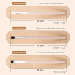 Detailed view of three professional eye brushes with pink handles and silver ferrules