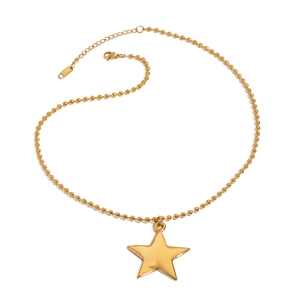 Collier Pendentif Étoile en Acier Inoxydable Plaqué Or 18K pour Femme Chaîne à Billes Minimaliste Bijoux de Mode Cadeau