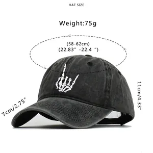 Unisex washed cotton baseball cap with bone claw embroidery and adjustable fit details
