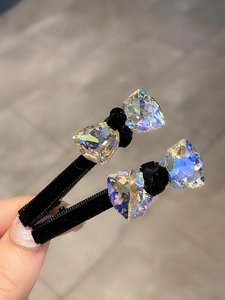 Velvet Bow Hair Clip With Iridescent Crystals Sparkling Rhinestone Bowknot Duckbill Barrette Elegant Hair Accessory For Women