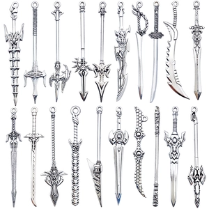 Set of vintage silver alloy sword and weapon pendants for DIY jewelry and keychains