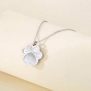 Cute Cat Paw Pendant Necklace Stainless Steel White Mother Of Artificial Pearl Animal Footprint Minimalist Sweet Jewelry For Women