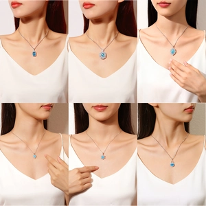 S925 Silber blau Edelstein Anhänger Halskette, elegante Zirkonia Schlüsselbeinkette.