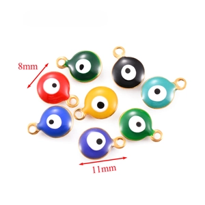 8mm colorful enamel evil eye charms in gold stainless steel for DIY jewelry making