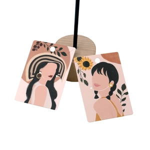Fashion earring display cards with colorful female illustrations and wooden holder support