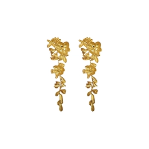 Boucles d'oreilles pendantes à pampilles fleurs et feuilles en or mat pour femmes chic