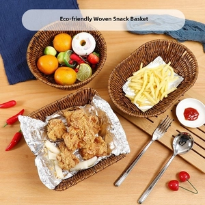 Three-piece set of oval, round, and rectangular woven baskets for fruits and snacks