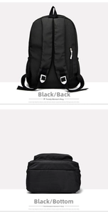 Detailed view of black nylon backpack back straps and bottom base on white background