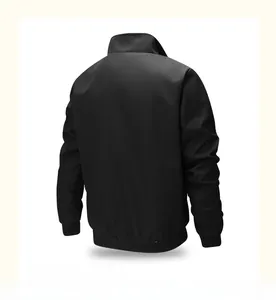 Rear view of black men's casual jacket showing ribbed cuffs and windproof fabric detail