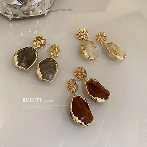 Irregular Geometric Resin Drop Earrings With 925 Sterling Silver Earring Post Retro French Style Jewelry For Women