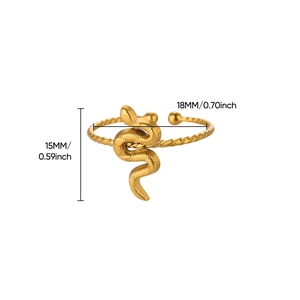 Detail view of 15mm gold snake ring showing braided texture and dimensional serpent scales