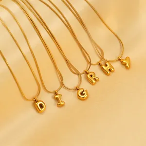 Bubble Buchstaben Anhänger Halskette Gold Edelstahl Schlangenknochen Kette Minimalistisch Schick Schmuck Für Frauen