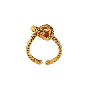 French vintage knotted gold-plated open ring with twisted rope texture for women