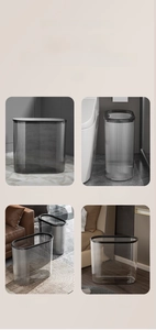 Detailed scene graph showing the transparent striped trash bin in kitchen and bathroom