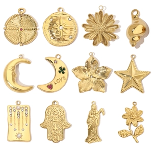 Gold Plated Stainless Steel DIY Pendants Moon Star Sun Flower Hamsa Hand Evil Eye Charms For Jewelry Making
