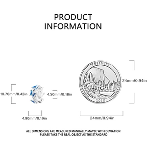 Detailed size specifications for silver astronaut charm with blue enamel details