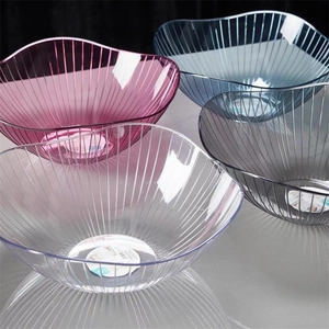 Set of 4 luxury crystal style nut bowls with vertical stripes and wavy edges