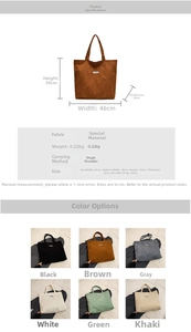 Detailed sizing chart and multi-color options for large capacity nylon tote bag