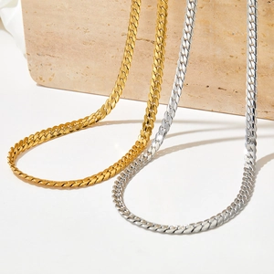 Stainless Steel Cuban Link Necklace Flat Curb Chain Hip Hop Punk Trendy Versatile Jewelry For Men Women Non-Fading