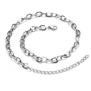 9mm wide stainless steel oval link chain necklace with lobster clasp in silver finish