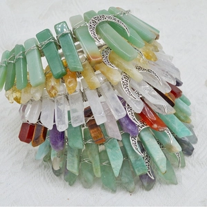 Bohemian natural crystal quartz headband with crescent moon charm and metal wire wrap
