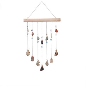 Natural crystal stone wind chime dream catcher hanging ornament with wooden bar