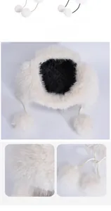 Detail view of thickened plush trapper hat with soft faux fur and quilted lining