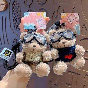 Plush Teddy Bear Keychain With Knitted Sweater Aviator Goggles Cartoon Bag Pendant For Couples Friends Gift Novelty