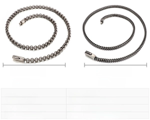 Detail comparison of black stainless steel circle link and braided chain necklaces