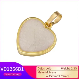 18K gold plated heart pendant with textured white enamel, 15mm by 22mm jewelry accessory