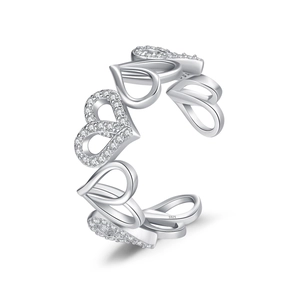 925 sterling silver heart ring for women with linked hearts and crystal accents