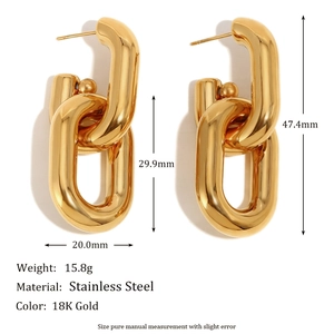 Minimalist 18K gold plated stainless steel hollow chain link earrings with mirror finish