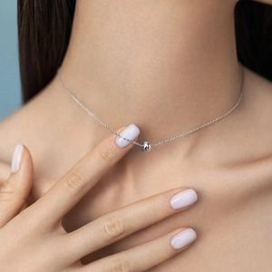Minimalist 925 sterling silver ball pendant necklace worn on neck for classic women style