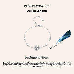 Detail view of S925 silver bracelet featuring a central moissanite stone in bezel setting