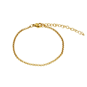 Adjustable 18K gold plated stainless steel rolo chain bracelet with lobster clasp