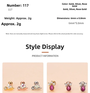 Detail view of heart and star zircon earrings in gold, silver, and rose gold finishes
