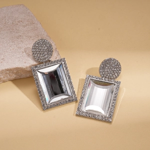 Orecchini geometrici a perno quadrati minimalisti con cristalli su base in pietra