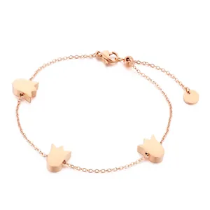 Tulip Flower Charm Bracelet Stainless Steel Elegant Minimalist Adjustable Link Chain Fashion Jewelry For Women