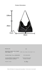 Size chart and dimensions for large capacity multi-functional PU leather shoulder bag