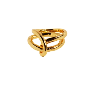 Minimalist double-layer twisted gold cross ring with modern sculptural design finish