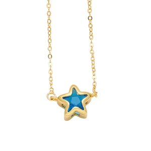 Gold-plated star pendant necklace with a blue gemstone center on a fine gold chain