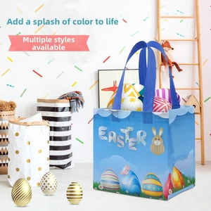 Sac fourre-tout bleu de Pâques avec motifs de lapin et d'œufs pour cadeaux de fête