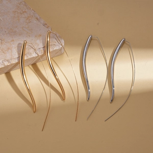 Minimalist metallic waterdrop long hook earrings in gold and silver finish