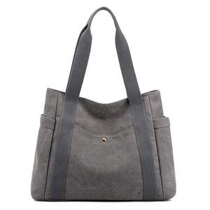 Women Canvas Tote Bag Large Capacity Shoulder Handbag With Multi Pockets Retro Casual Work Travel Zipper Closure
