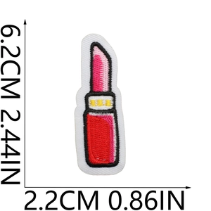 Lipstick embroidery patch for clothes, 6.2cm tall with vibrant red and pink stitching