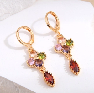 Multicolor Rhinestone Clover Drop Earrings For Women Copper Gold Plated Flower Pattern Dangle Earrings Fashion Jewelry Gift