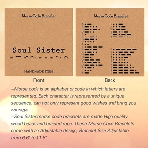 Soul Sister Morse code bracelet with natural stones and adjustable braided cord on gift card