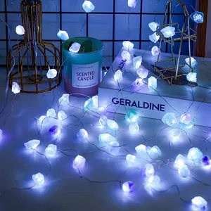 Natural crystal stone LED copper wire string lights for festive holiday home decoration