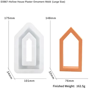 Macro detail of hollow house silicone mold and finished plaster ornament with dimensions