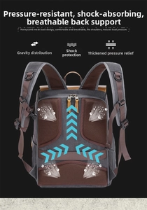 Detail of breathable honeycomb mesh back panel and S-shaped padded shoulder straps for camera bag